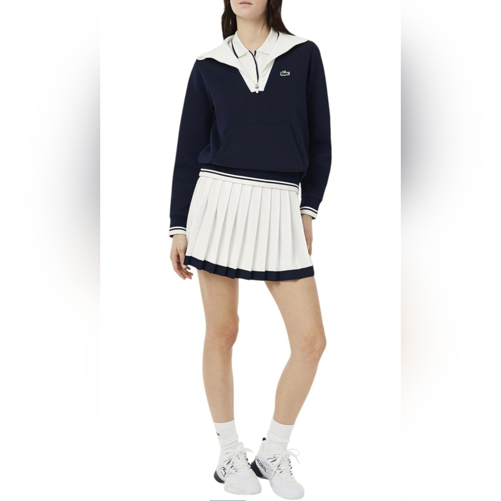Lacoste White and Navy Trim Pleated Mini Skirt - Picture 3 of 11